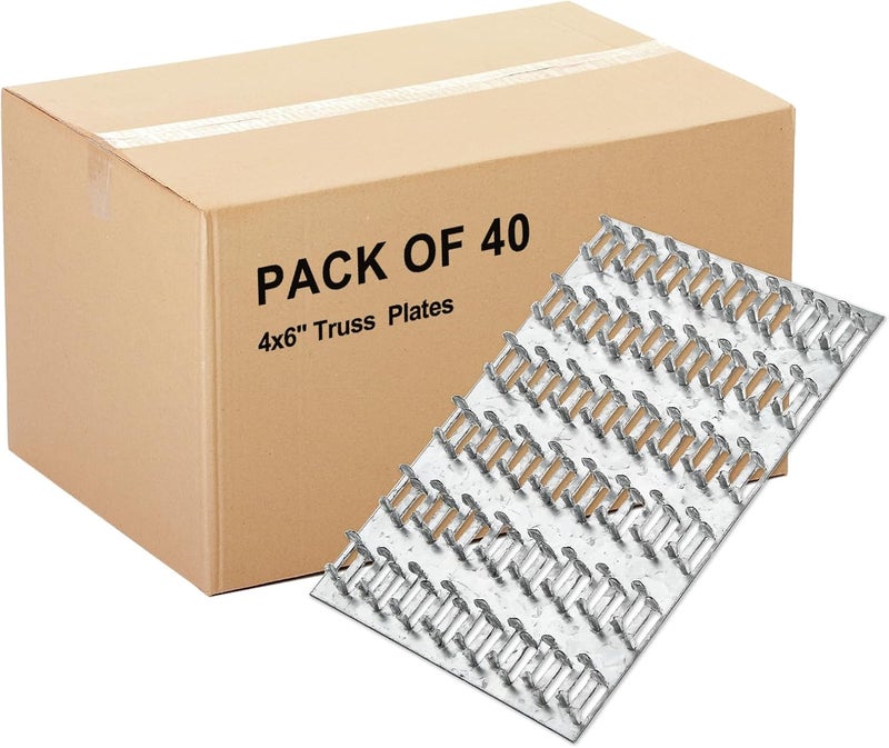 MOZCORN 40 Pack Truss Plate 4x6 Pronged Truss Plates with Nail Teeth Mending Plate for Wood Trusses Construction - Image 1